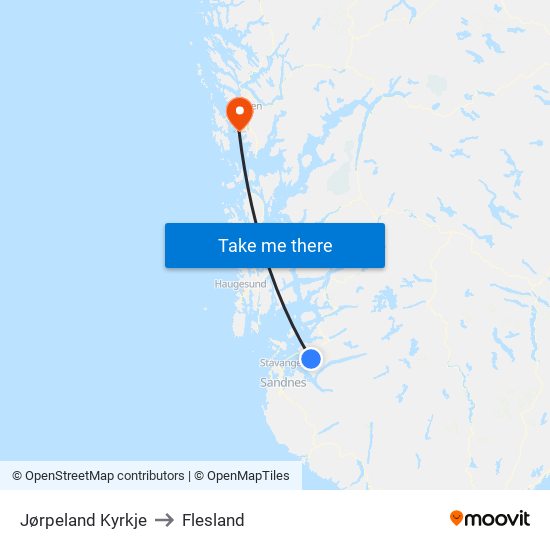 Jørpeland Kyrkje to Flesland map