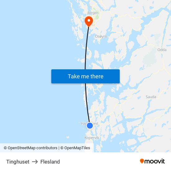 Tinghuset to Flesland map