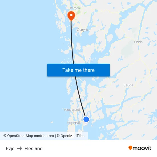 Evje to Flesland map