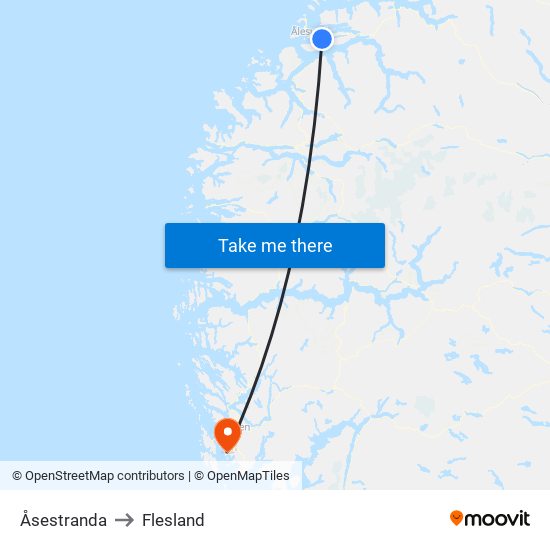 Åsestranda to Flesland map