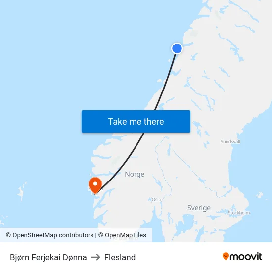 Bjørn Ferjekai Dønna to Flesland map