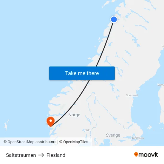 Saltstraumen to Flesland map