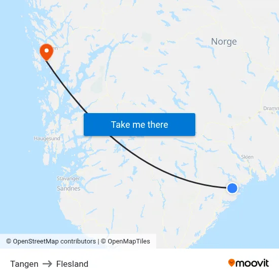 Tangen to Flesland map