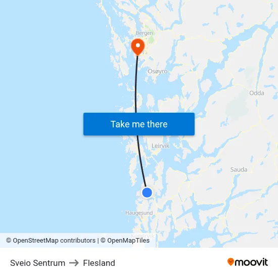 Sveio Sentrum to Flesland map