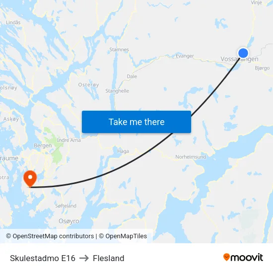 Skulestadmo E16 to Flesland map