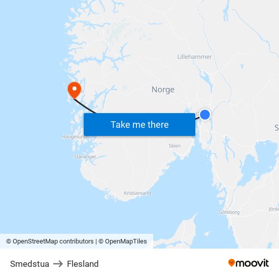 Smedstua to Flesland map