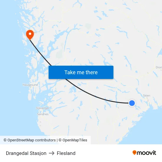 Drangedal Stasjon to Flesland map