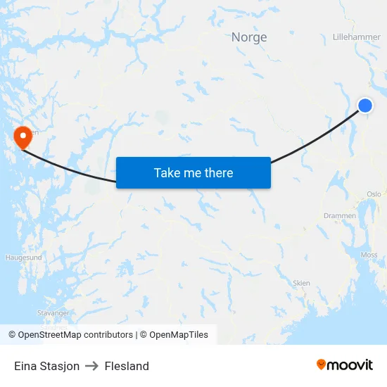 Eina Stasjon to Flesland map