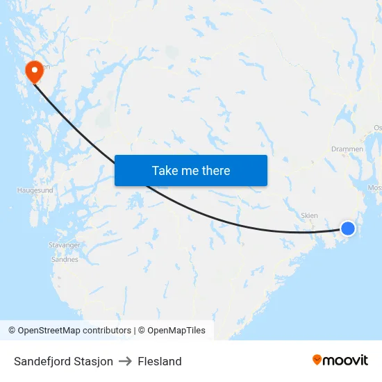 Sandefjord Stasjon to Flesland map