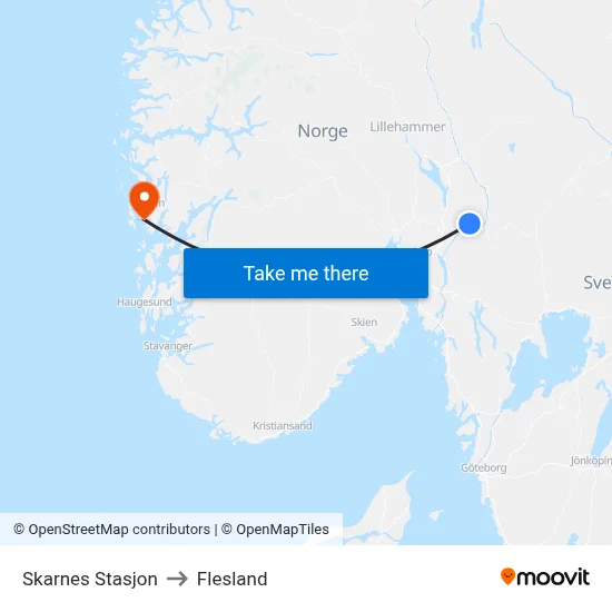 Skarnes Stasjon to Flesland map