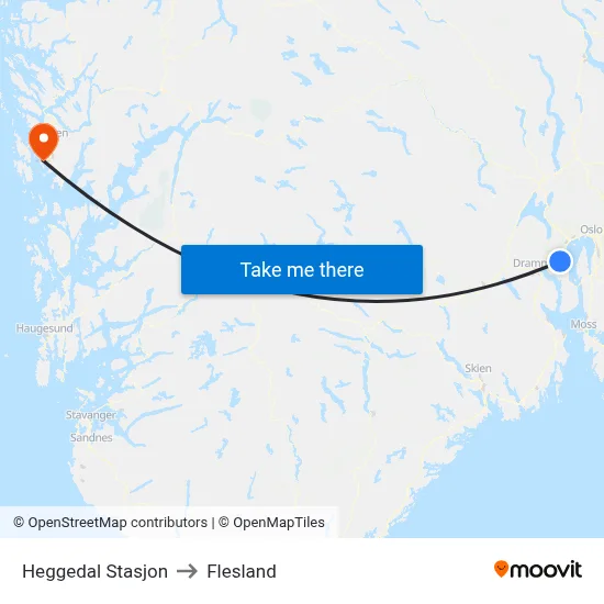 Heggedal Stasjon to Flesland map