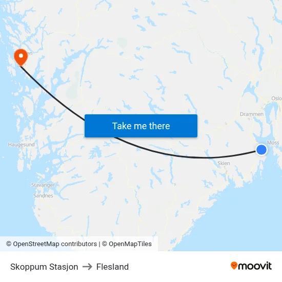Skoppum Stasjon to Flesland map