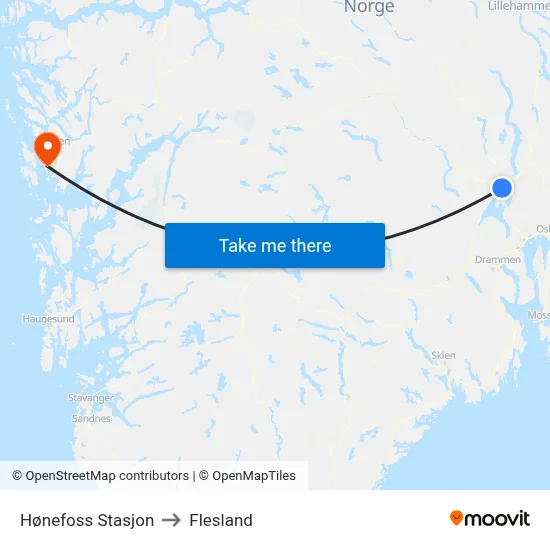 Hønefoss Stasjon to Flesland map