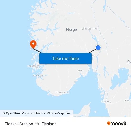 Eidsvoll Stasjon to Flesland map