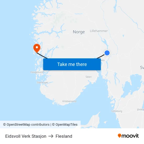 Eidsvoll Verk Stasjon to Flesland map