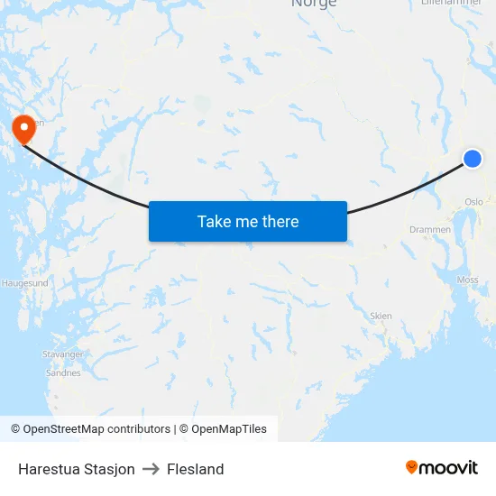 Harestua Stasjon to Flesland map