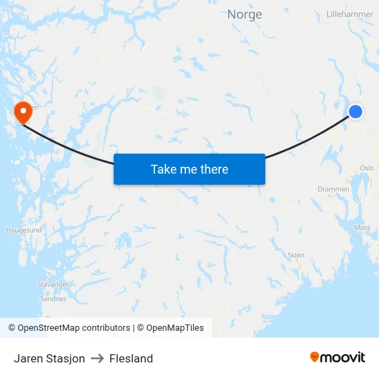 Jaren Stasjon to Flesland map