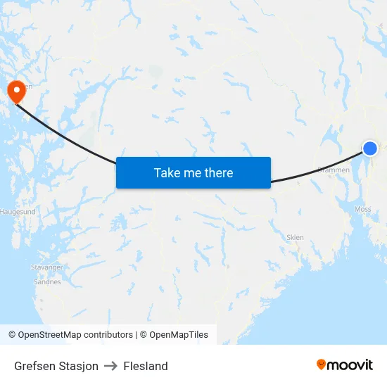 Grefsen Stasjon to Flesland map