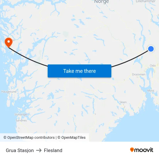 Grua Stasjon to Flesland map