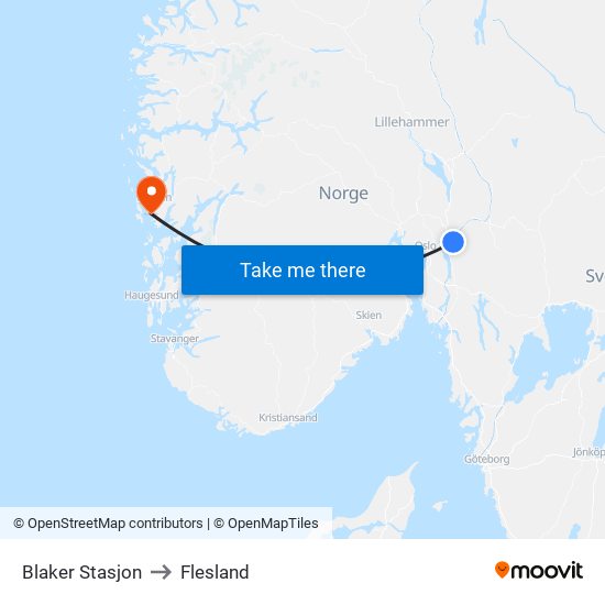 Blaker Stasjon to Flesland map