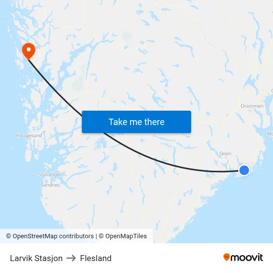 Larvik Stasjon to Flesland map
