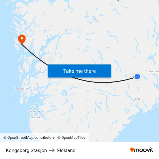 Kongsberg Stasjon to Flesland map