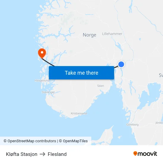 Kløfta Stasjon to Flesland map
