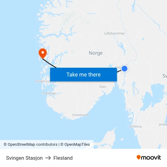 Svingen Stasjon to Flesland map