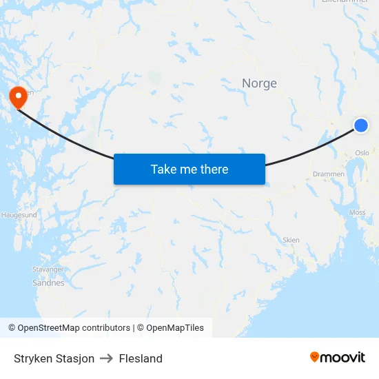 Stryken Stasjon to Flesland map