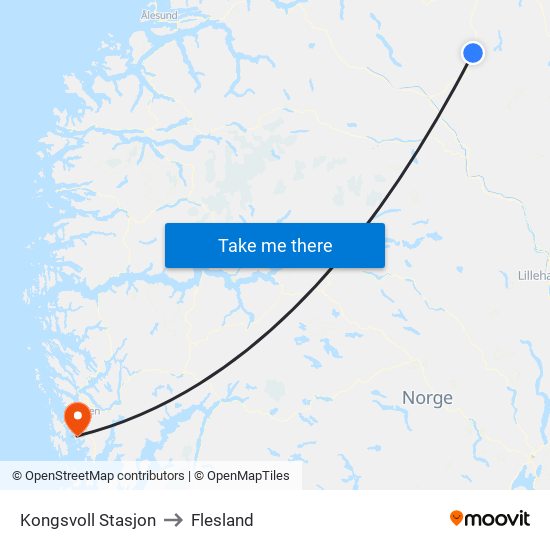 Kongsvoll Stasjon to Flesland map