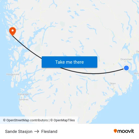 Sande Stasjon to Flesland map