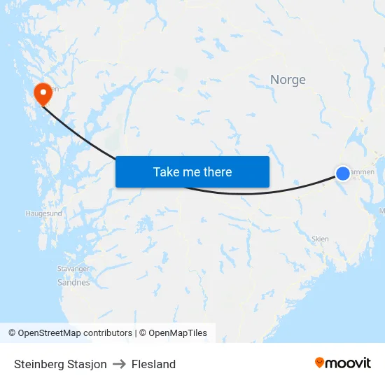 Steinberg Stasjon to Flesland map
