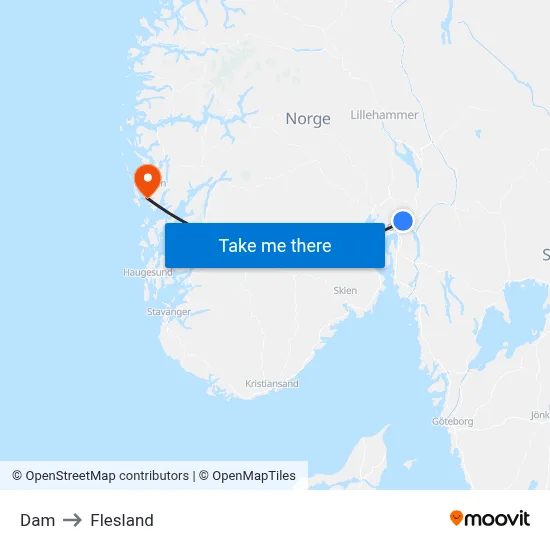 Dam to Flesland map