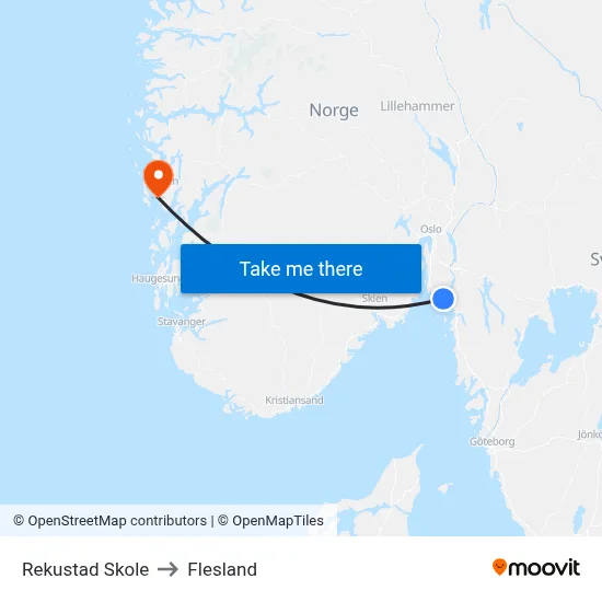 Rekustad Skole to Flesland map