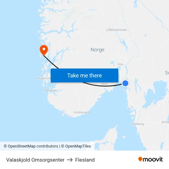 Valaskjold Omsorgsenter to Flesland map