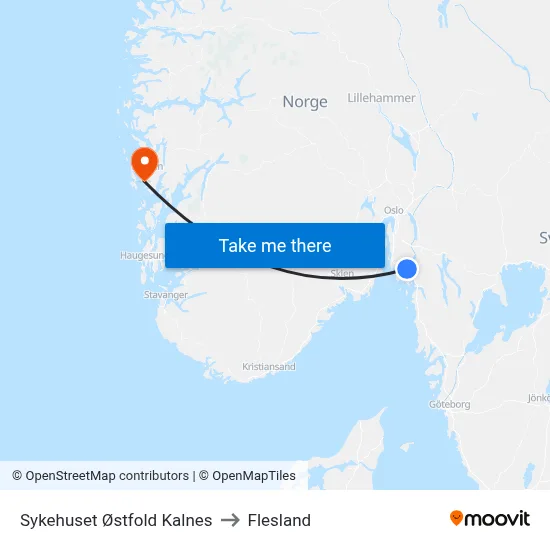 Sykehuset Østfold Kalnes to Flesland map