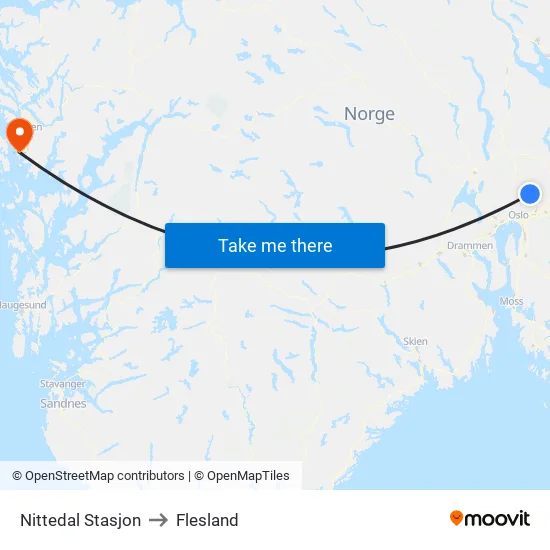 Nittedal Stasjon to Flesland map