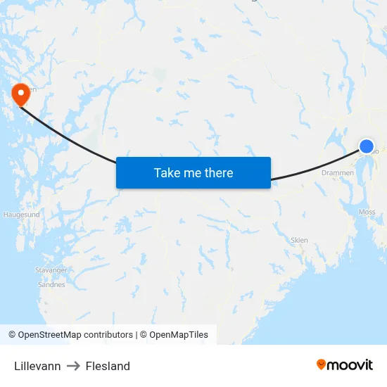 Lillevann to Flesland map