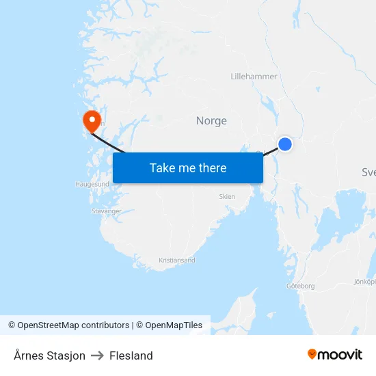 Årnes Stasjon to Flesland map