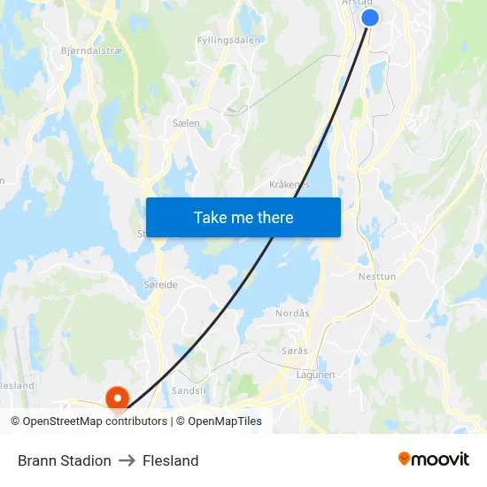 Brann Stadion to Flesland map
