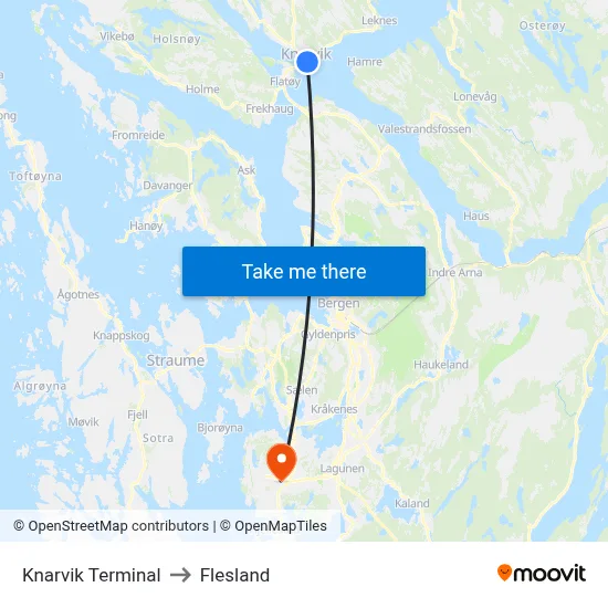 Knarvik Terminal to Flesland map