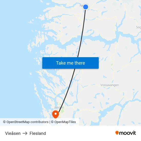 Vieåsen to Flesland map
