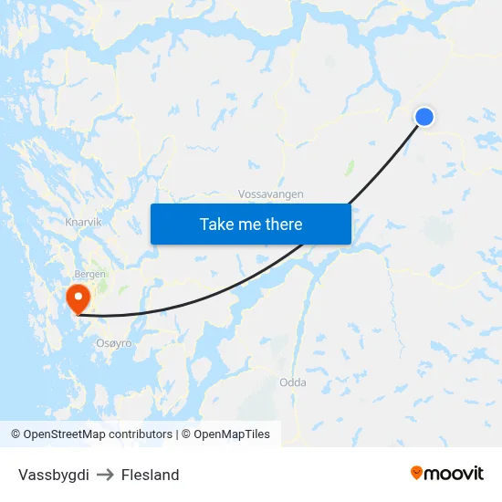 Vassbygdi to Flesland map