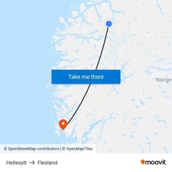 Hellesylt to Flesland map