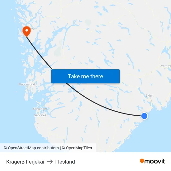 Kragerø Ferjekai to Flesland map