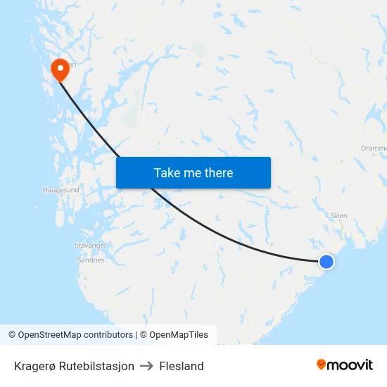 Kragerø Rutebilstasjon to Flesland map