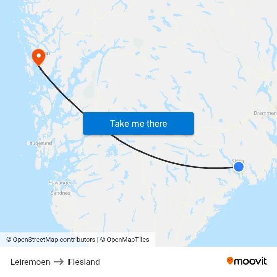 Leiremoen to Flesland map
