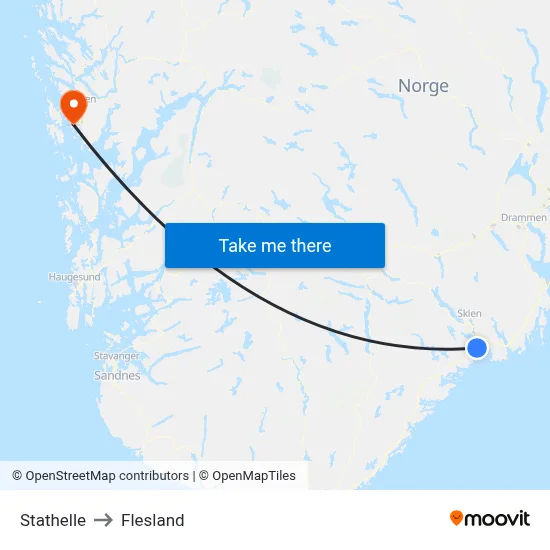 Stathelle to Flesland map