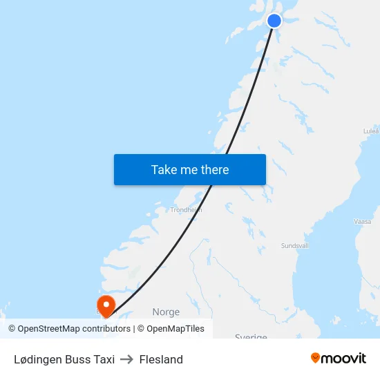 Lødingen Buss Taxi to Flesland map
