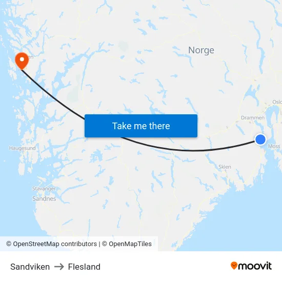 Sandviken to Flesland map